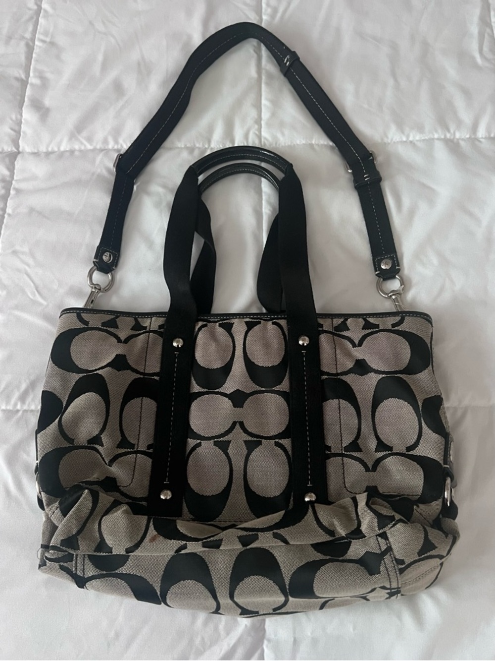 Coach Signature Pattern Black and Gray Tote Bag